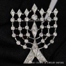 1.25ctw Diamond 14K White Gold Menorah Brooch, 39x31mm