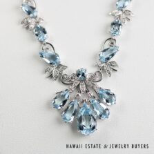 Vintage Aquamarine & Diamond 18K White Gold Necklace