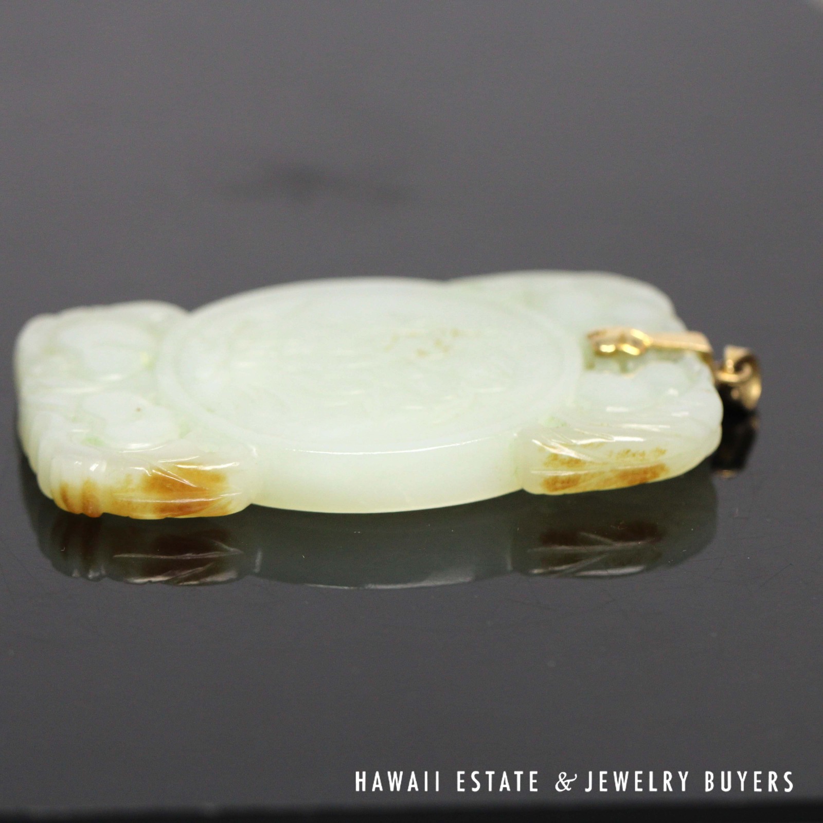 Large Carved Pale Green Jade Bamboo Openwork Pendant with 14K Yellow Gold Bail - Image 7