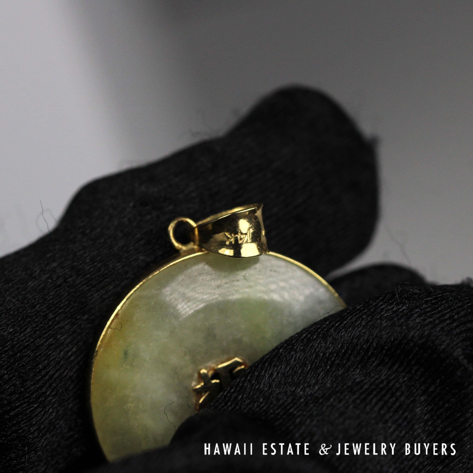 Green Jade Double Donut Pendant in 14K Yellow Gold with Character Details - Image 7
