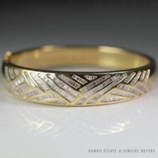 9.27ctw Diamond Baguette 18K Yellow Gold Hinged Bangle Bracelet