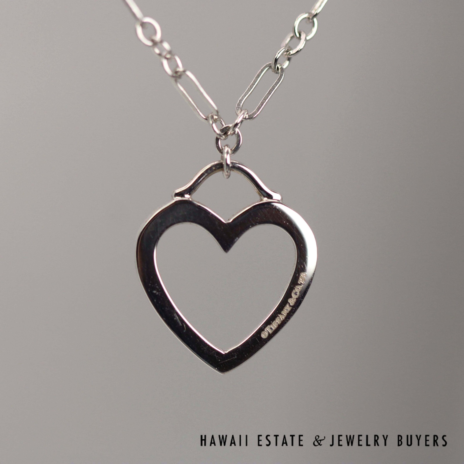 Tiffany & Co. Open Heart 18K White Gold Pendant 16