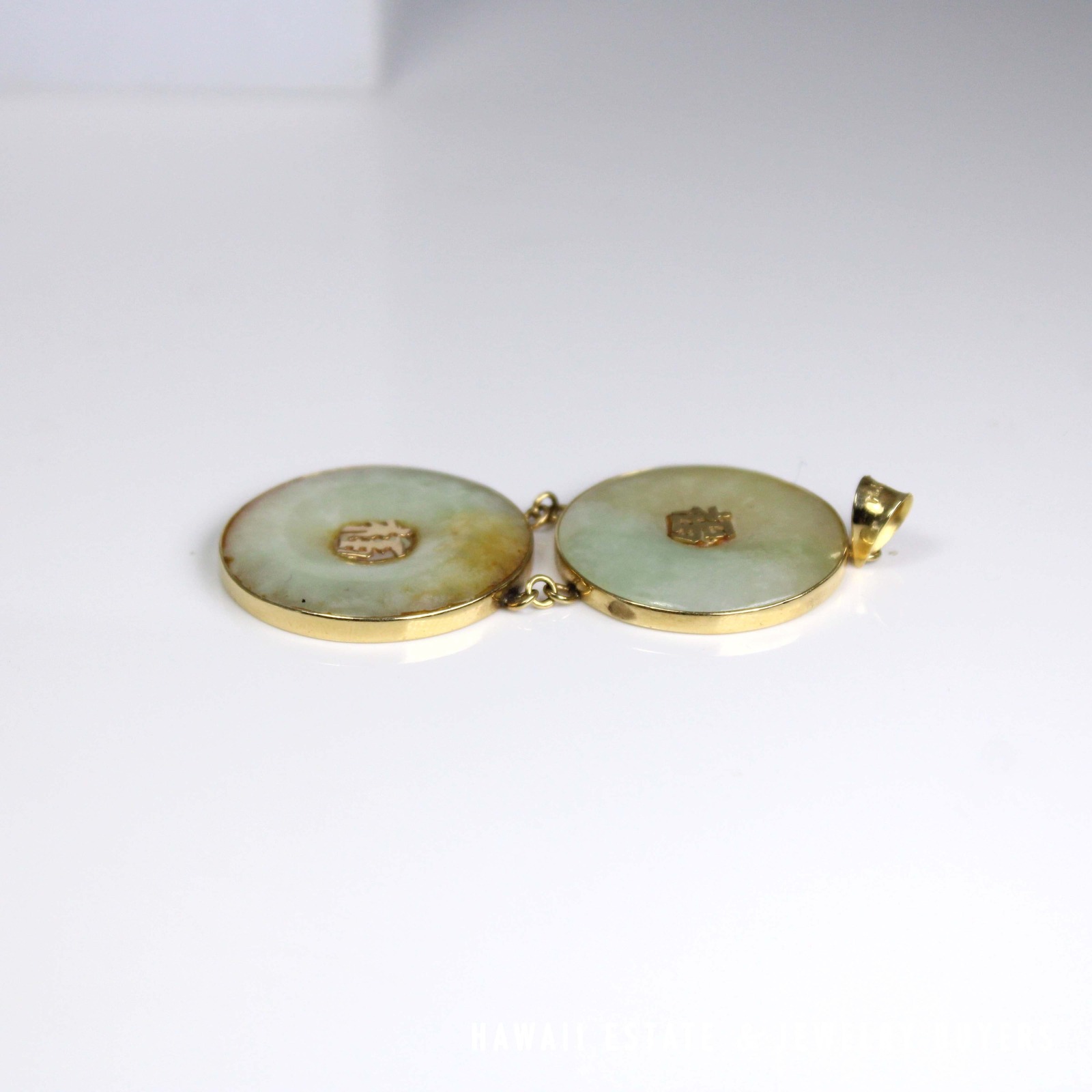 Green Jade Double Donut Pendant in 14K Yellow Gold with Character Details - Image 10