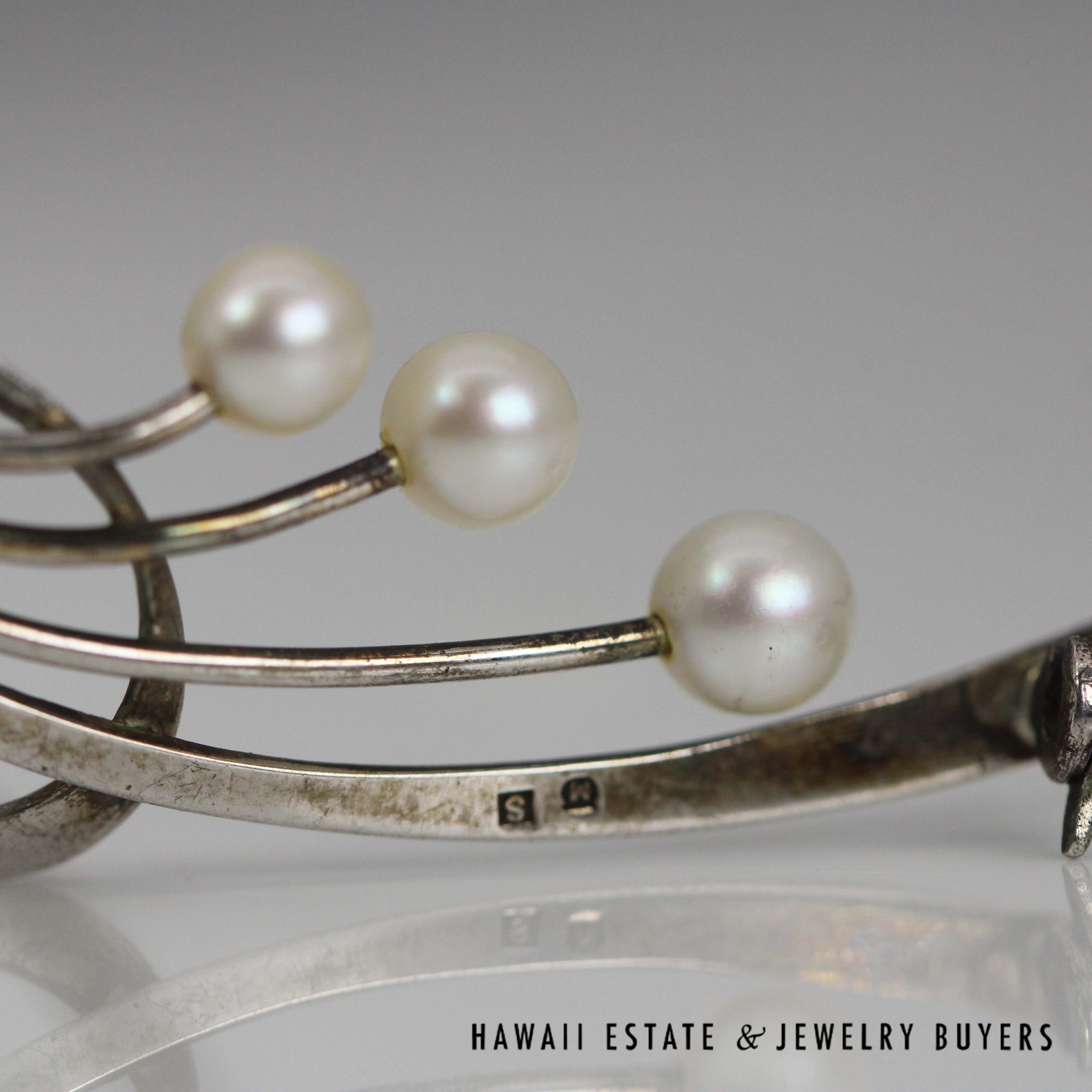 Mikimoto Cultured Pearl Sterling Silver Spray Brooch - Image 6
