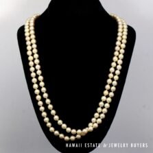 8-8.5mm Round Cultured Pearl 14K Yellow Gold Clasp Necklace 53 Inch