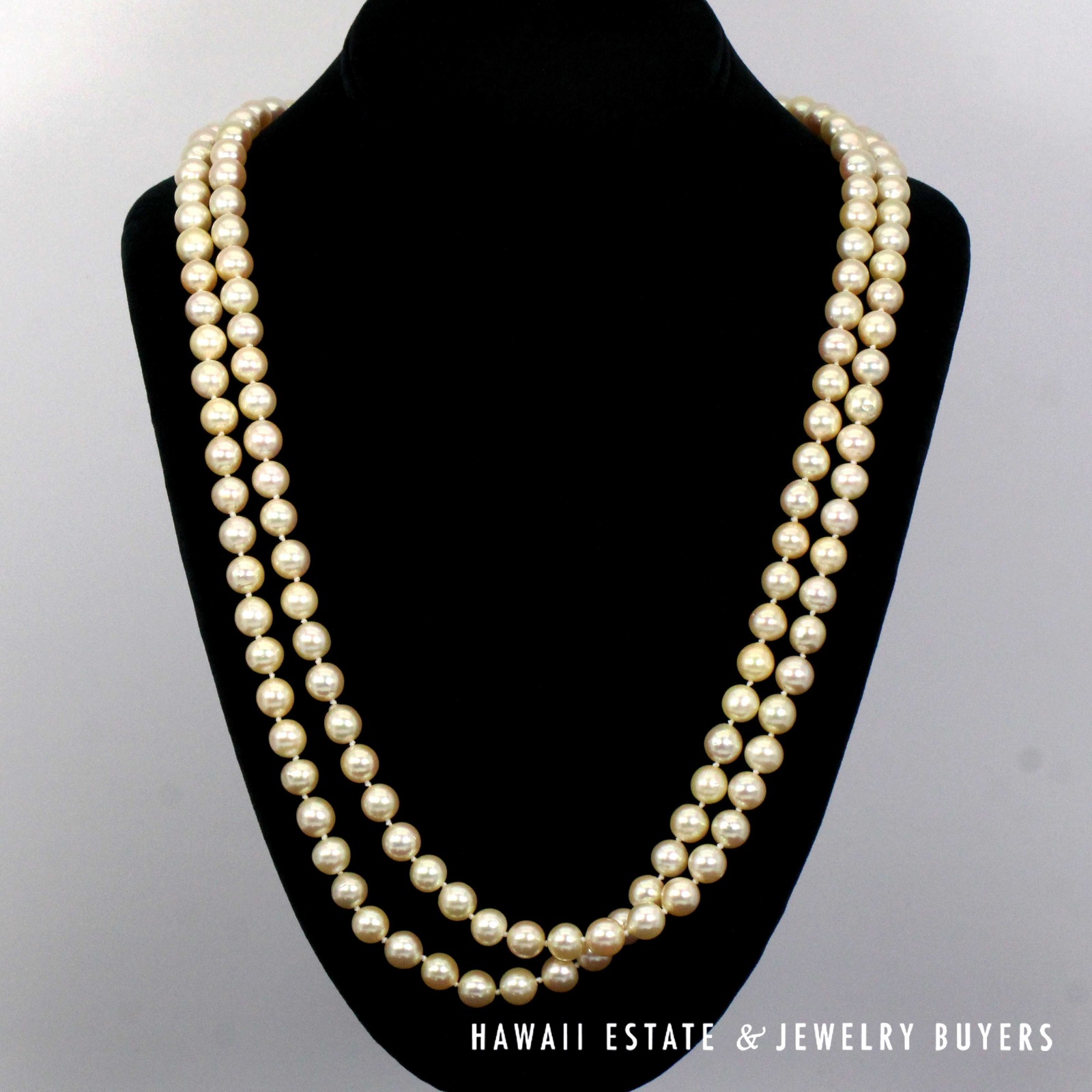 8-8.5mm Round Cultured Pearl 14K Yellow Gold Clasp Necklace 53 Inch