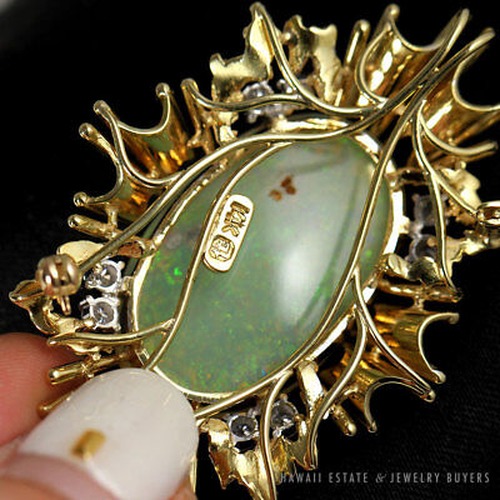 15.31ct Natural Australian Opal & .40ctw Diamond 14K Yellow Gold Sunburst Brooch - Image 10
