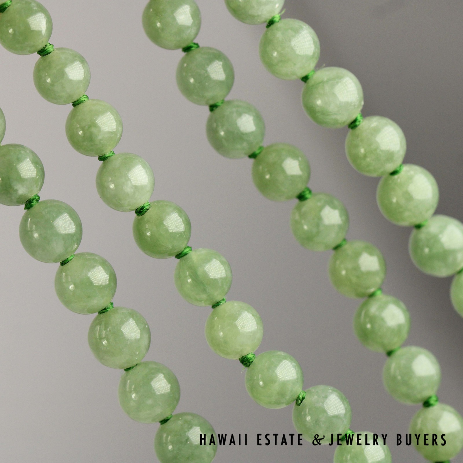 14KYG Knotted 6-7.2mm Green Jade Bead 21" Necklace - Image 4