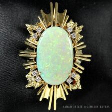 15.31ct Natural Australian Opal & .40ctw Diamond 14K Yellow Gold Sunburst Brooch