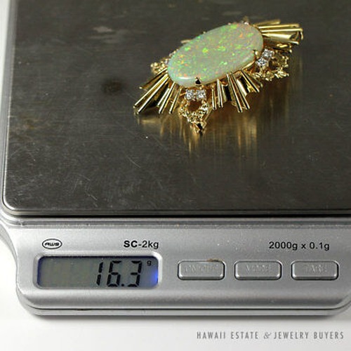 15.31ct Natural Australian Opal & .40ctw Diamond 14K Yellow Gold Sunburst Brooch - Image 8