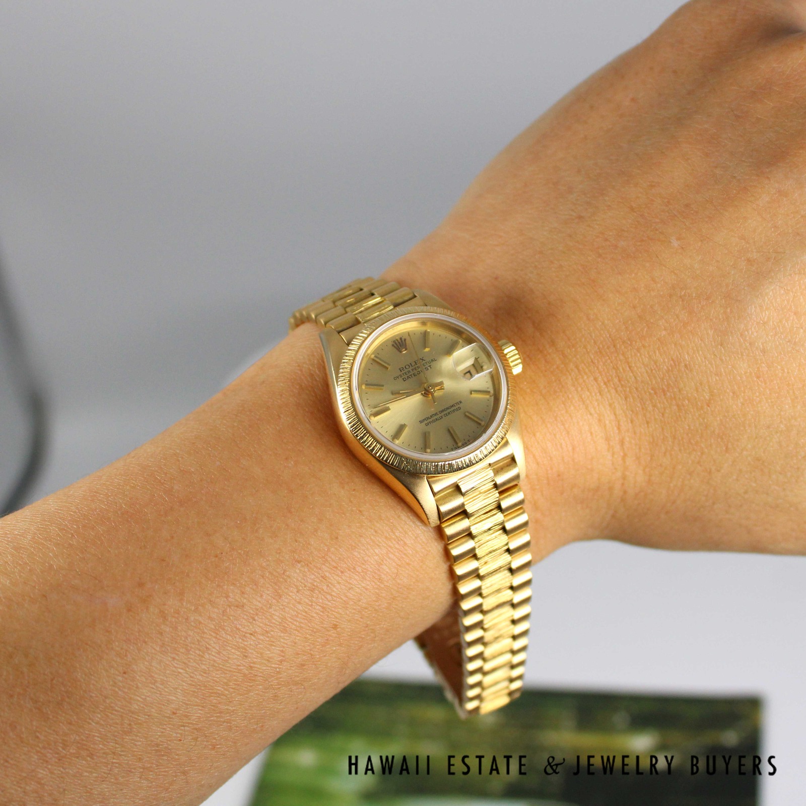 Rolex Ladies 18K Yellow Gold President Watch Bark Bracelet Ref. 69278 with Box 1984 - Image 9