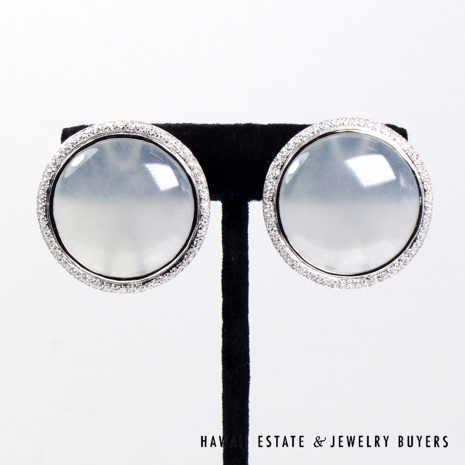 GIA Ice Jade and Diamond 18K White Gold Pierced Earrings with Omega Clips - Image 2