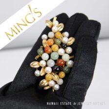 Ming's 17.7g 14KYG Multi Jade Cluster Brooch Measures 64x38mm