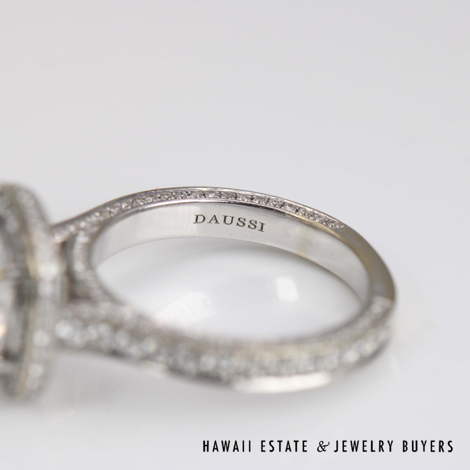 Henri Daussi Diamond Halo Ring with Cubic Zirconia in 14K White Gold Size 6.5 - Image 8