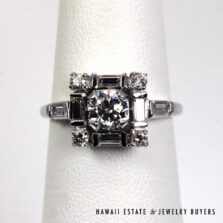 Vintage Baguette & Round Diamond 14K White Gold Cocktail Ring Size 5.5