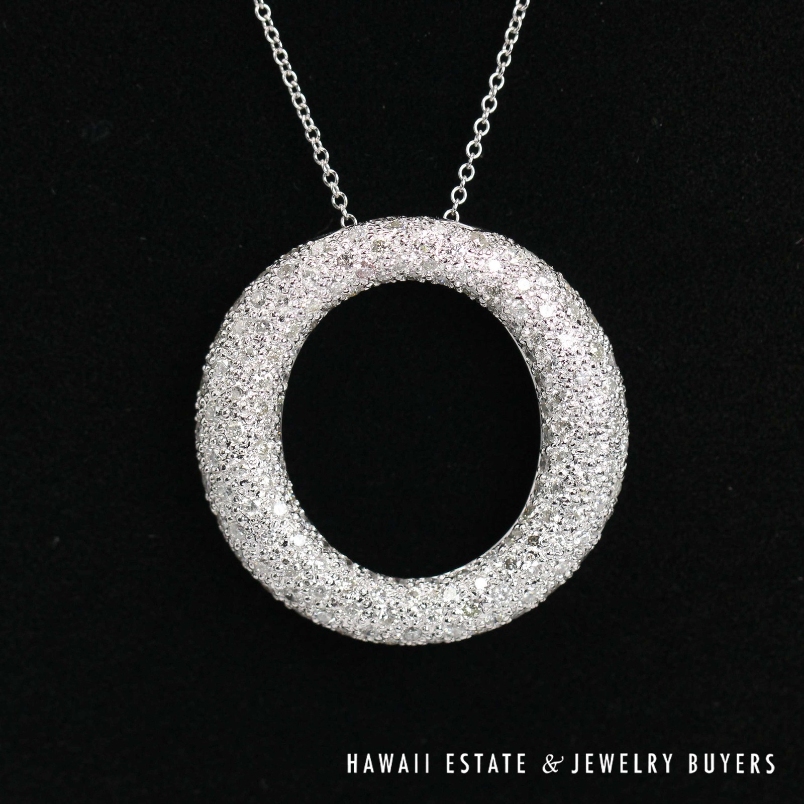 2ctw Diamond Pave Circle Pendant 18k White Gold 18" Rolo Chain, 9.4g