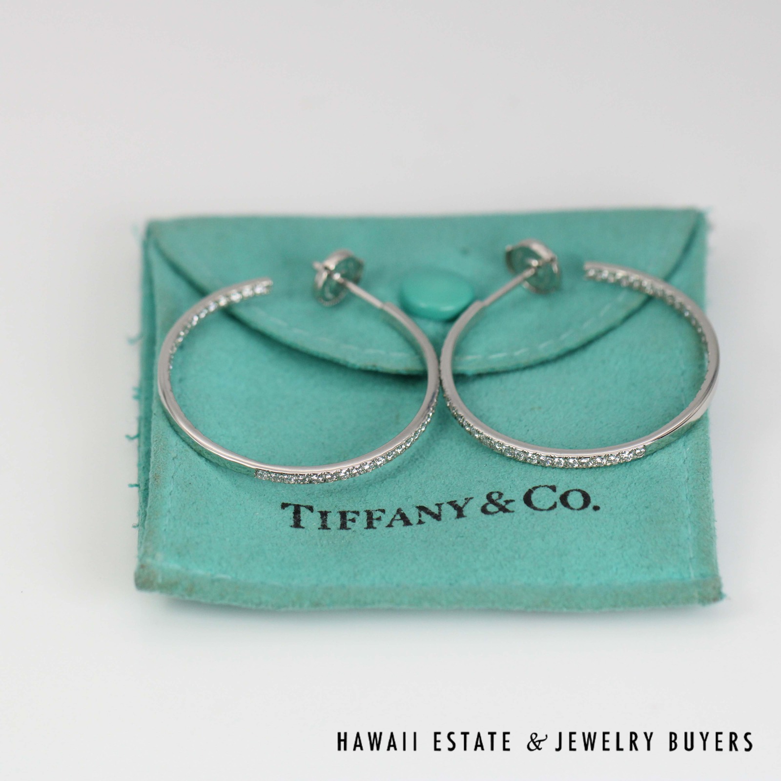 Tiffany & Co 1ctw Diamond Front and Back Platinum Metro Hoop Earrings - Image 5