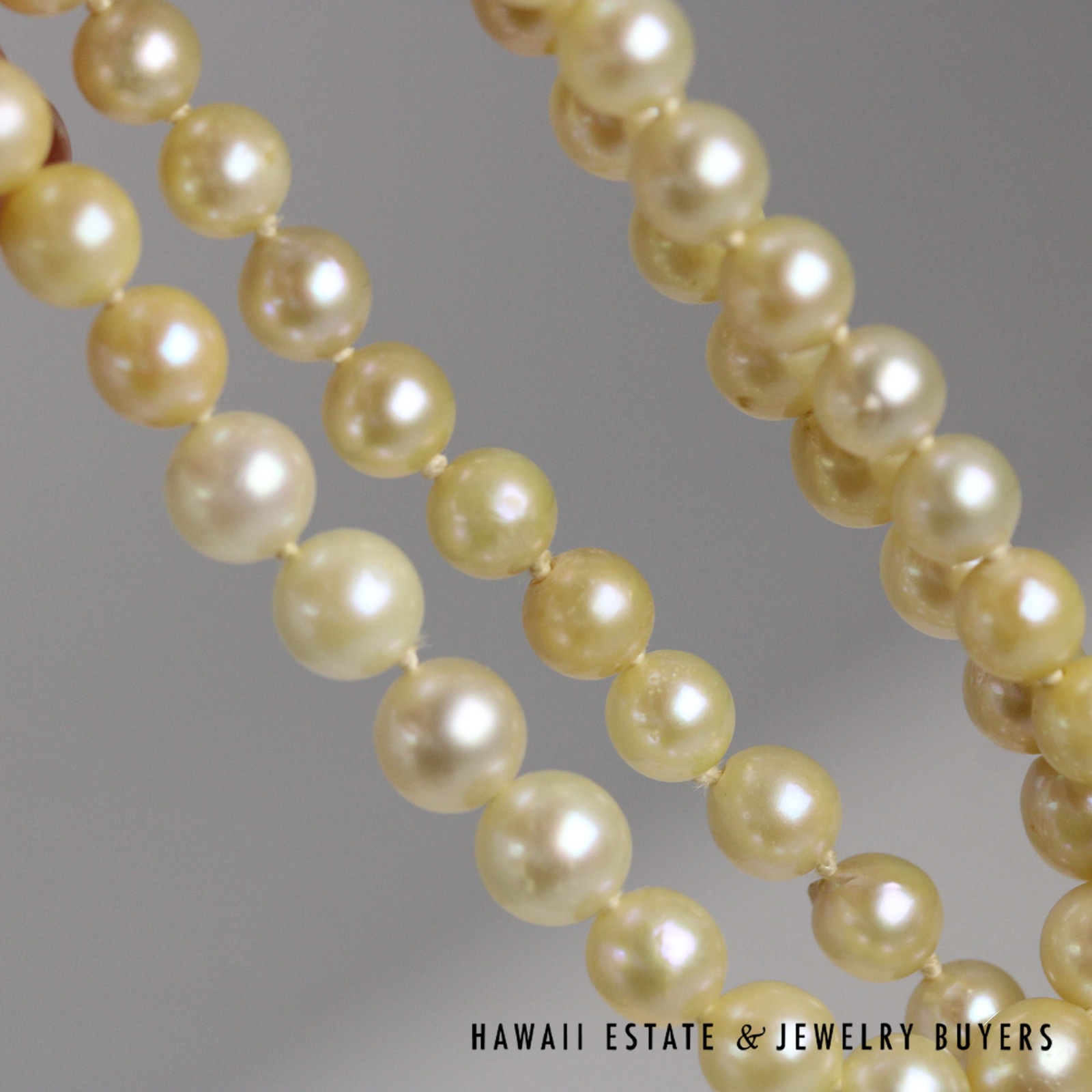 Knotted Cultured Pearl Strand Graduating 14k Yellow Gold Chinese Clasp Necklace 5.7-6.7mm 16" - Image 7