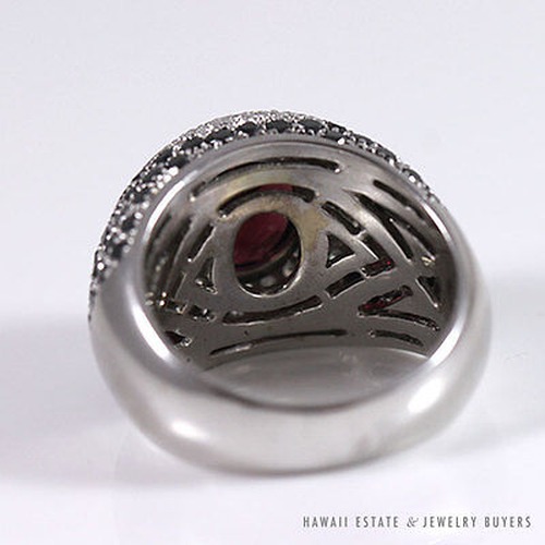 GIA Certified Dark Red Garnet and Black Diamond 18K White Gold Dome Ring (Sz 9) - Image 3