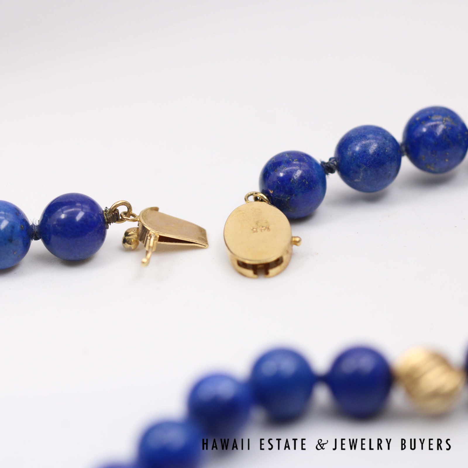 Lapis Lazuli Bead 14k Yellow Gold Necklace with Engraved Tablets 32", 80.7g - Image 9