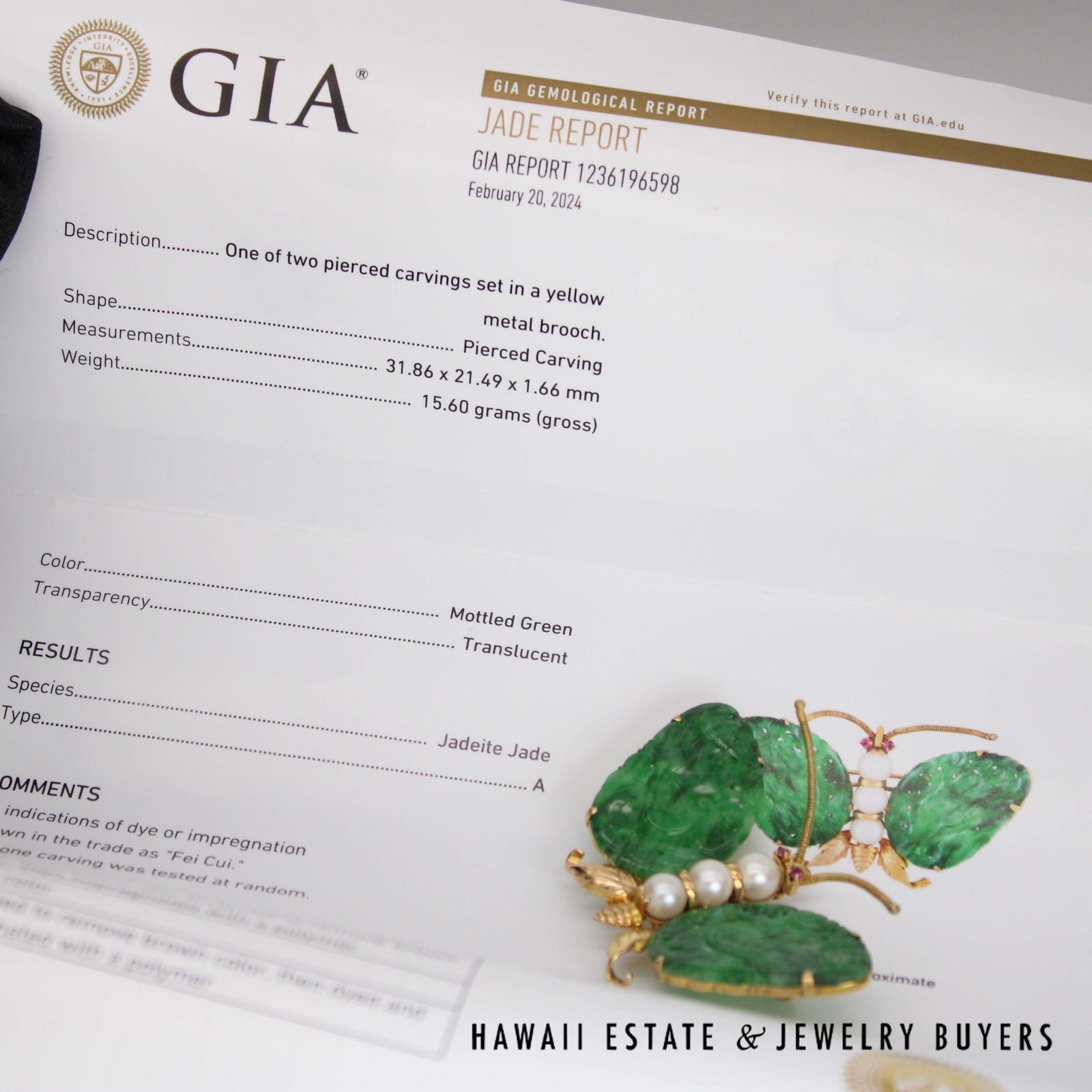 GIA Type A Antique 1940s Jade Butterfly with Box - Image 12