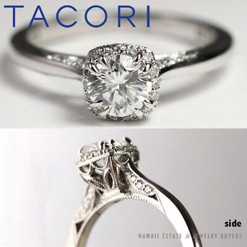 GIA 0.57 Round Brilliant Tacori Dantela 18K White Gold Engagement Ring - E VVS1