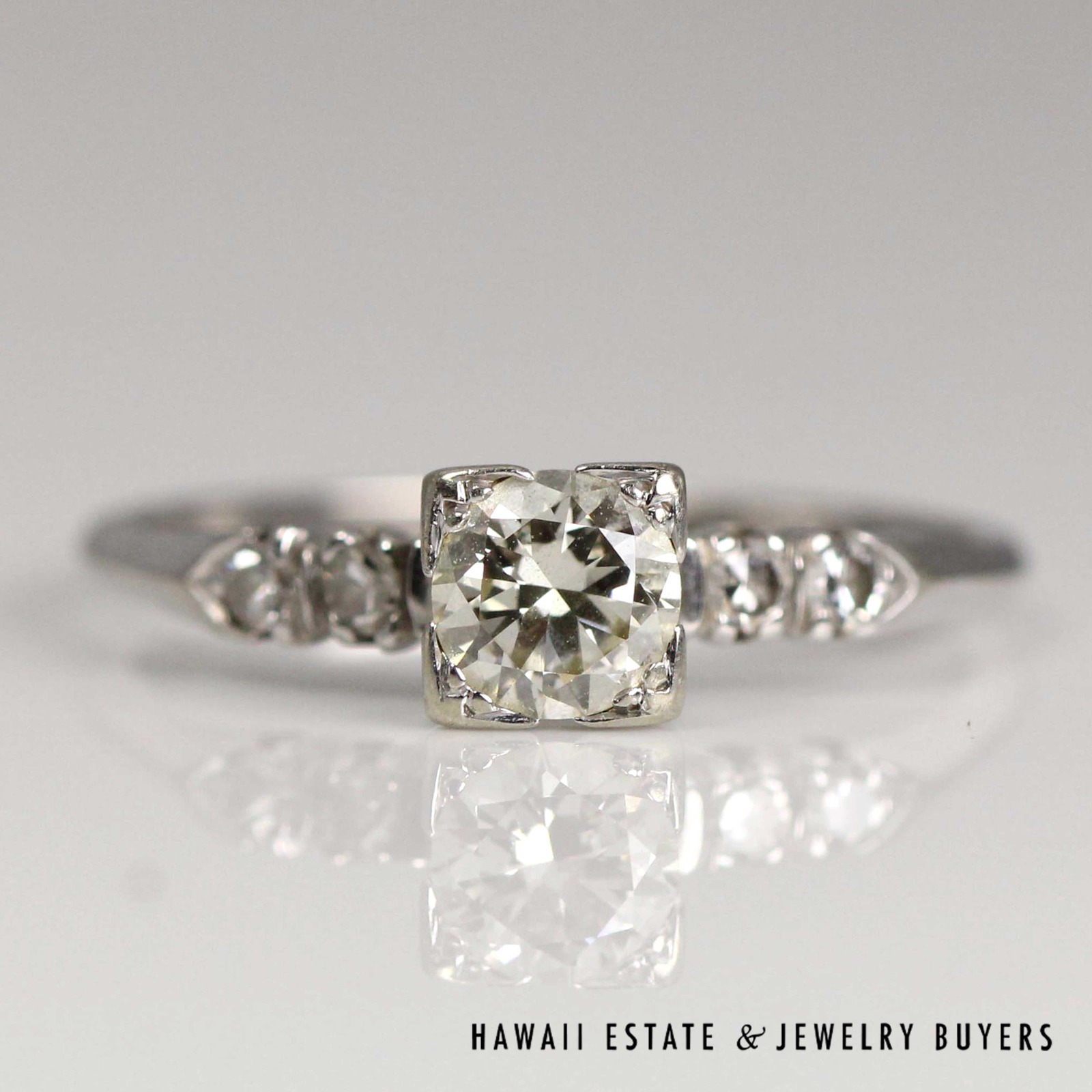 Vintage Round Diamond 17K White Gold Engagement Ring Size 7 - Image 5