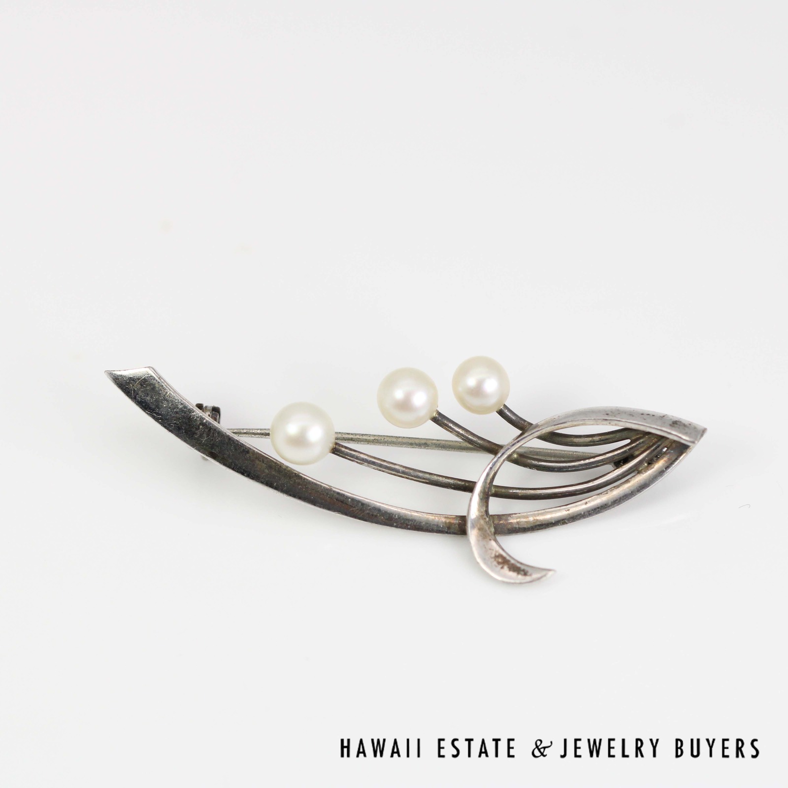 Mikimoto Cultured Pearl Sterling Silver Spray Brooch - Image 7