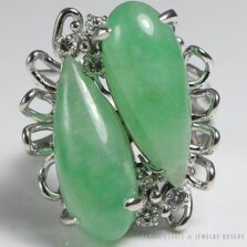 Natural Light Green Twin Pear Jade Diamond White Gold Ring SZ 4.5
