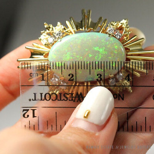 15.31ct Natural Australian Opal & .40ctw Diamond 14K Yellow Gold Sunburst Brooch - Image 9