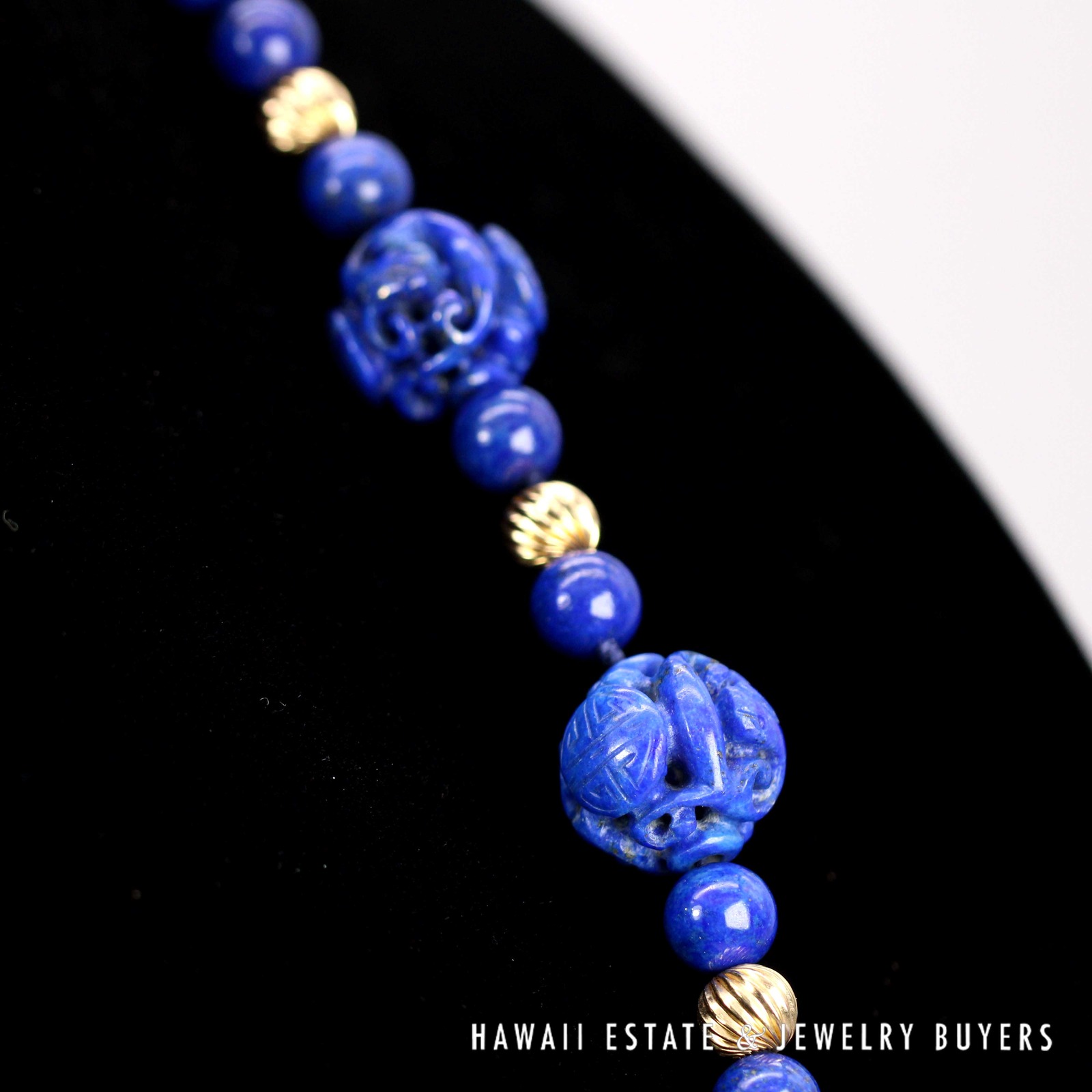 Lapis Lazuli Bead 14k Yellow Gold Necklace with Engraved Tablets 32", 80.7g - Image 3
