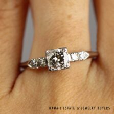 Vintage Round Diamond 17K White Gold Engagement Ring Size 7