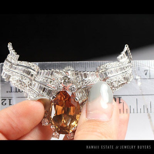 Antique Fancy Orange Topaz & 24.45ctw Diamond Estate Platinum Necklace - Image 10