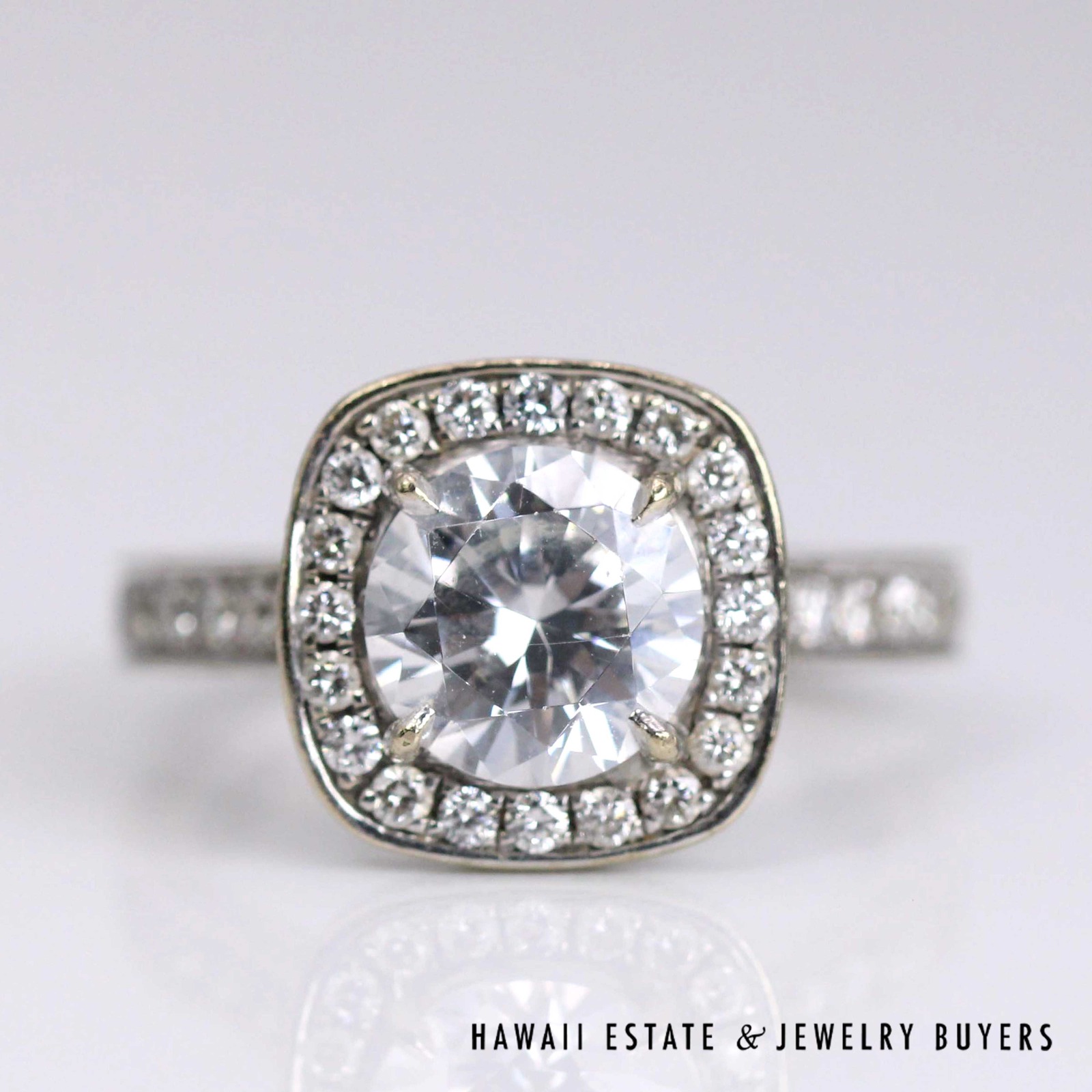Henri Daussi Diamond Halo Ring with Cubic Zirconia in 14K White Gold Size 6.5 - Image 6
