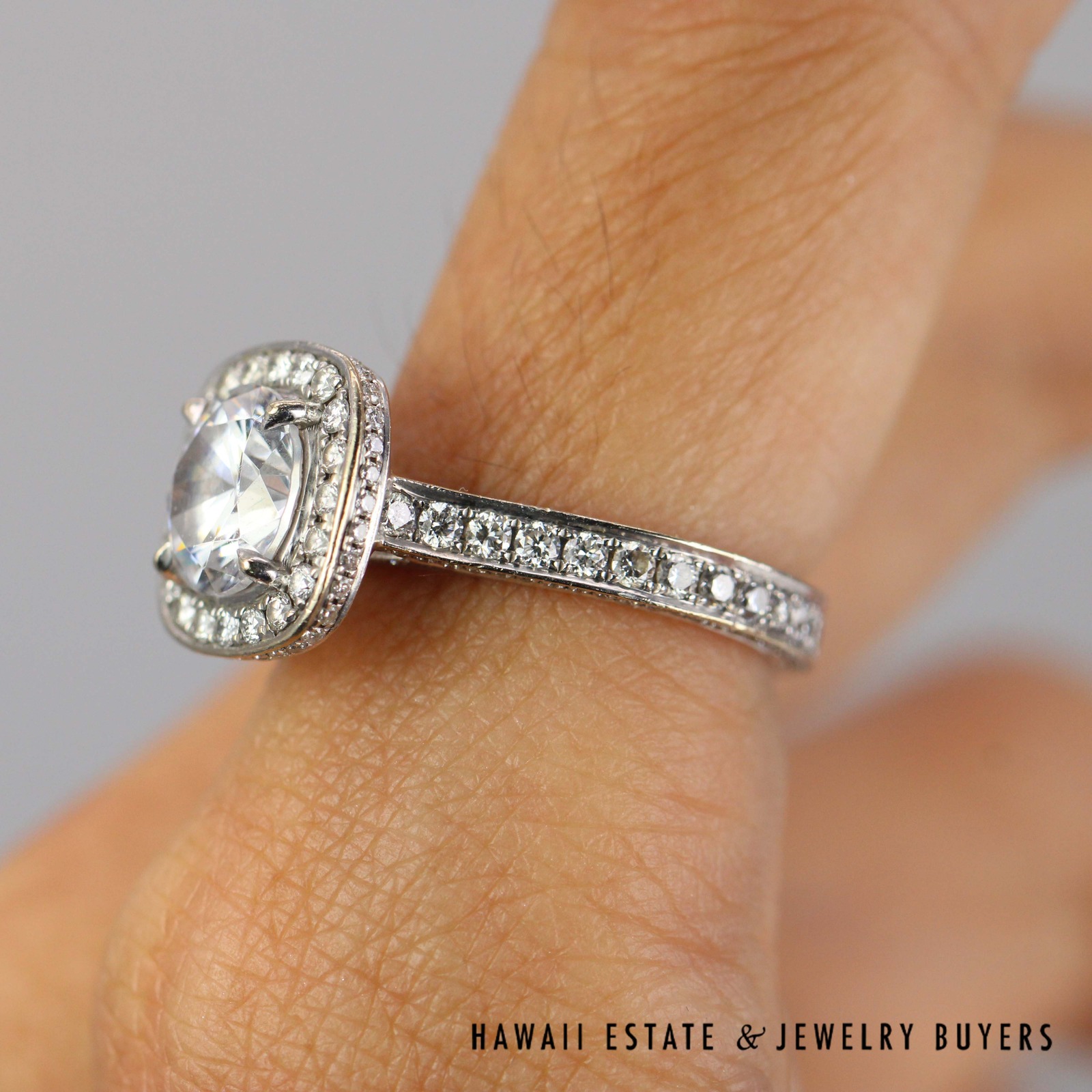 Henri Daussi Diamond Halo Ring with Cubic Zirconia in 14K White Gold Size 6.5 - Image 2