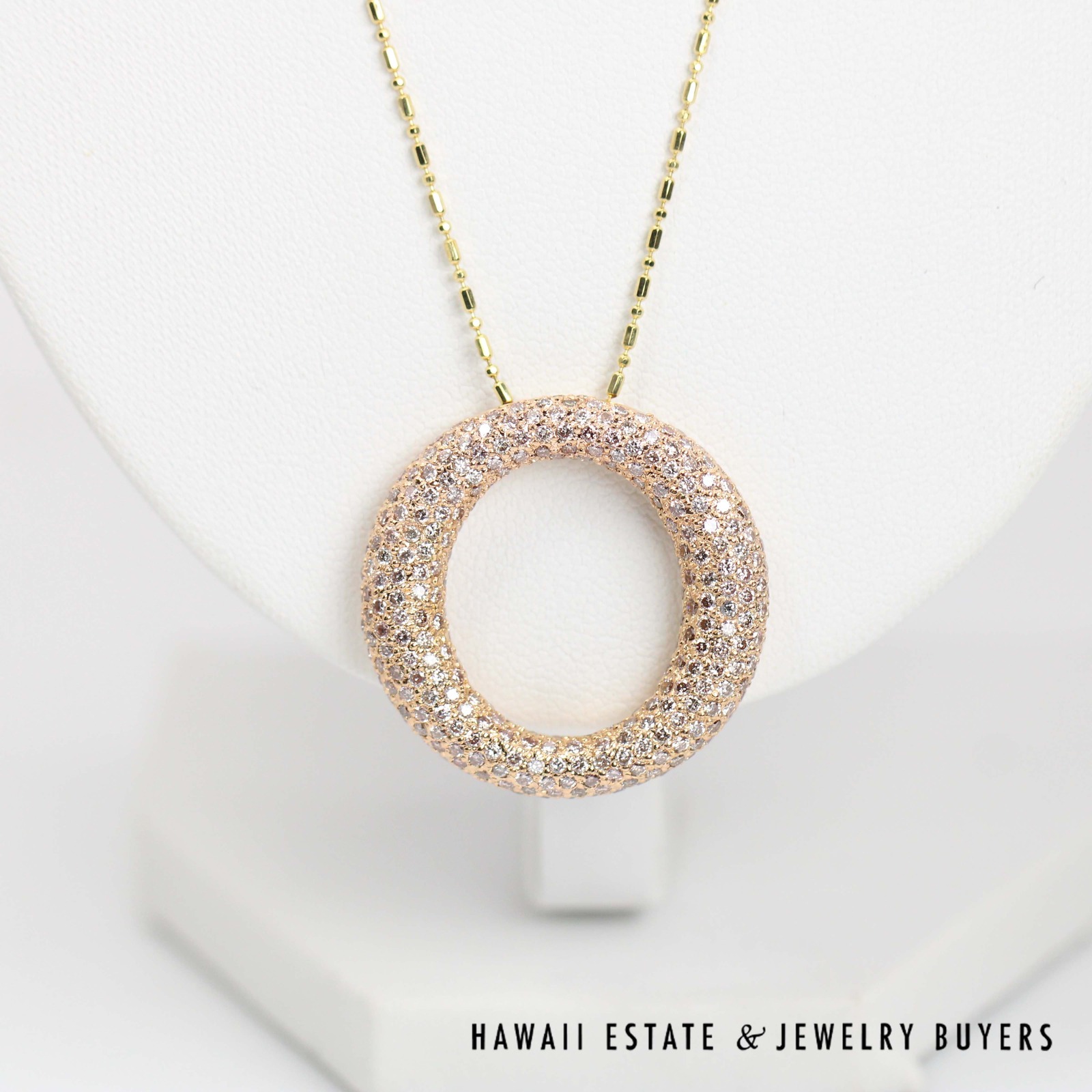2ctw Diamond Pave Circle Pendant 18k Rose Gold 18" Chain, 10.2g - Image 5