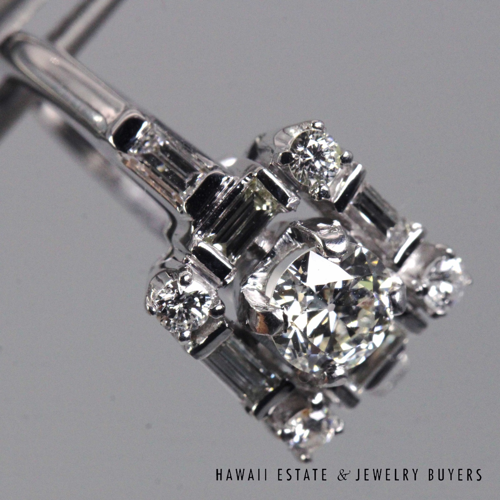 Vintage Baguette & Round Diamond 14K White Gold Cocktail Ring Size 5.5 - Image 4