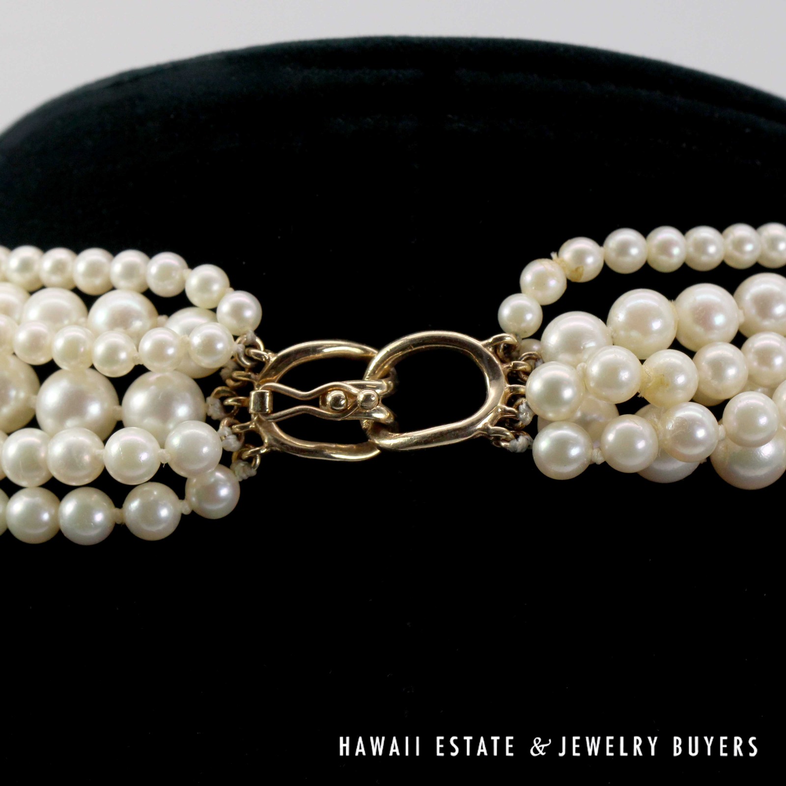 Six Strand Cultured Pearl Torsade Necklace 16 Inch with 14K Yellow Gold Clasp - Image 5