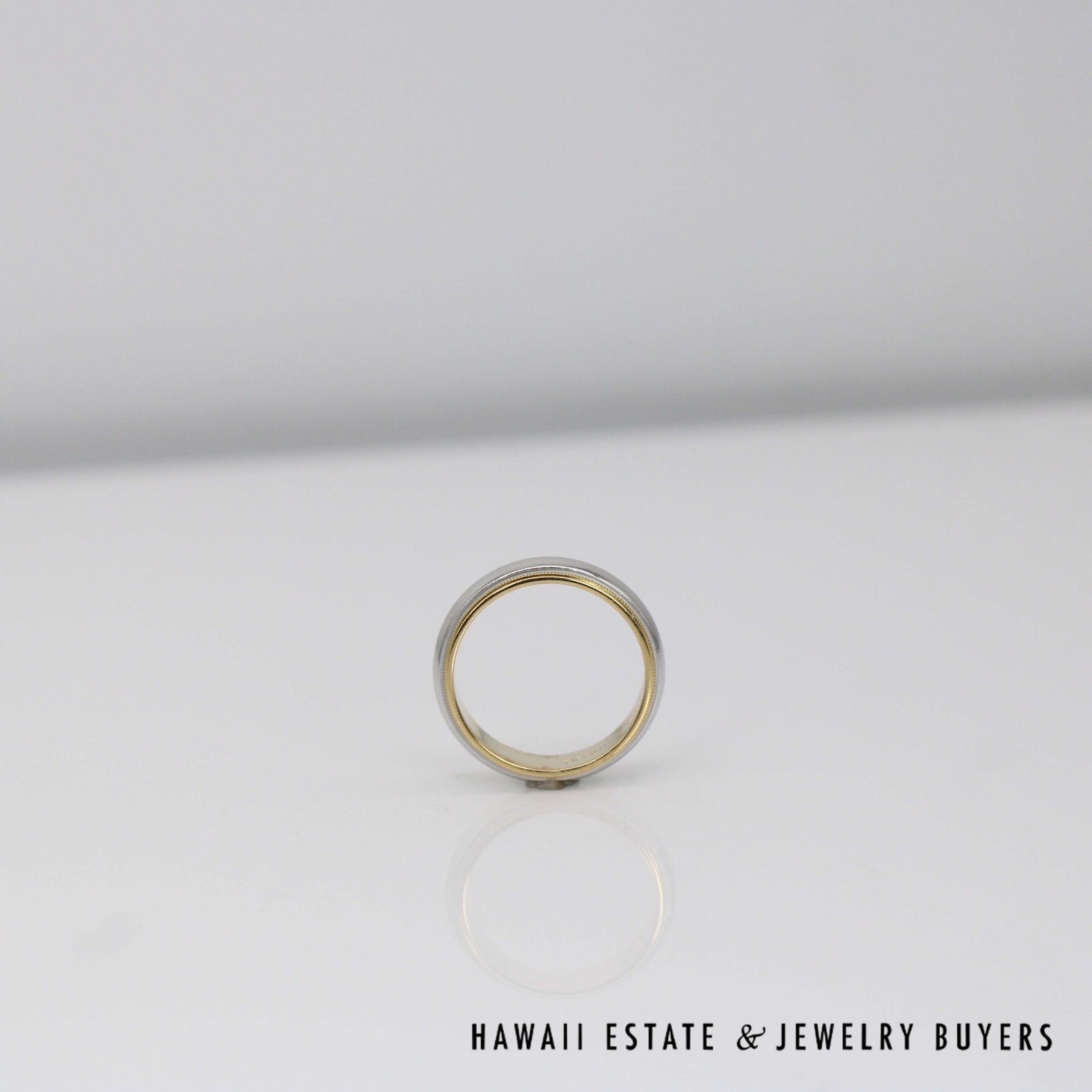 Tiffany Co Platinum & 18K Yellow Gold Milgrain Band Ring Size 9 - Image 4