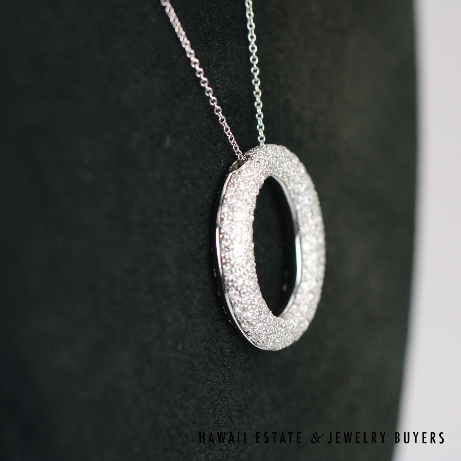 2ctw Diamond Pave Circle Pendant 18k White Gold 18" Rolo Chain, 9.4g - Image 2