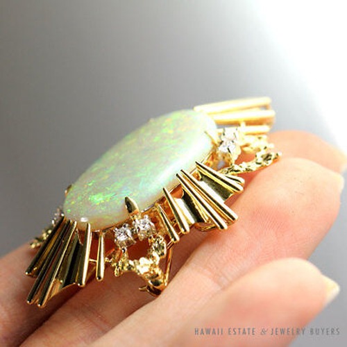 15.31ct Natural Australian Opal & .40ctw Diamond 14K Yellow Gold Sunburst Brooch - Image 3