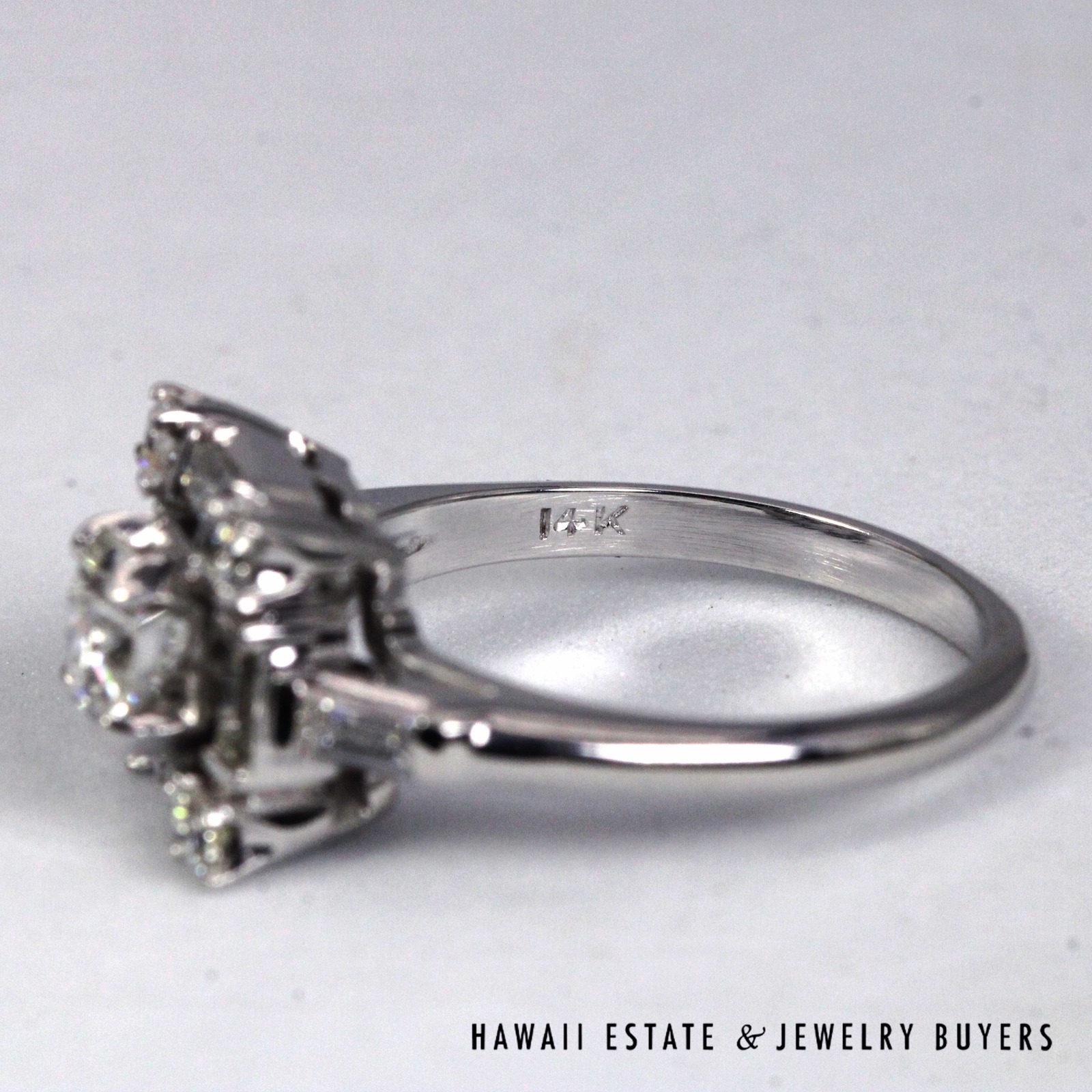 Vintage Baguette & Round Diamond 14K White Gold Cocktail Ring Size 5.5 - Image 8