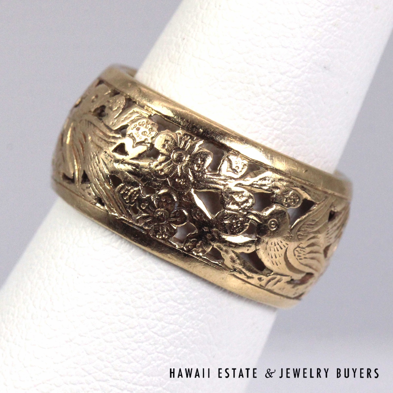 Ming's Hawaii Bird in Plum 14K Yellow Gold 10mm Band Size 6.75 - Image 2