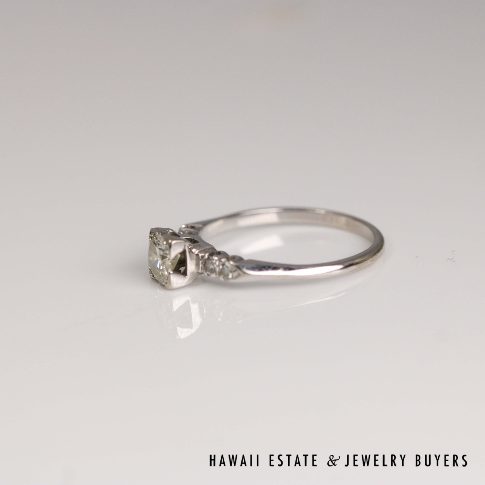 Vintage Round Diamond 17K White Gold Engagement Ring Size 7 - Image 9
