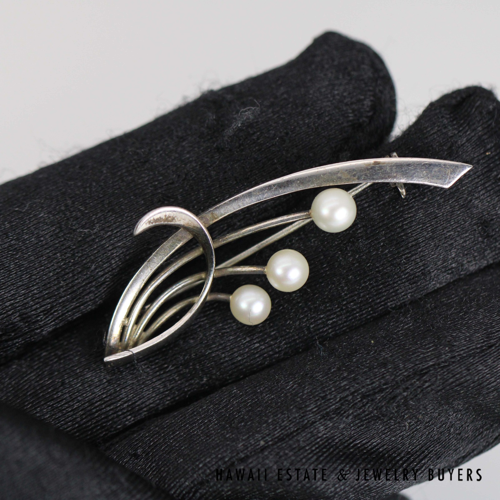 Mikimoto Cultured Pearl Sterling Silver Spray Brooch - Image 4