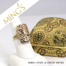 Ming's Hawaii Rectangle Bird in Plum 14K Yellow Gold Ring Size 7.5