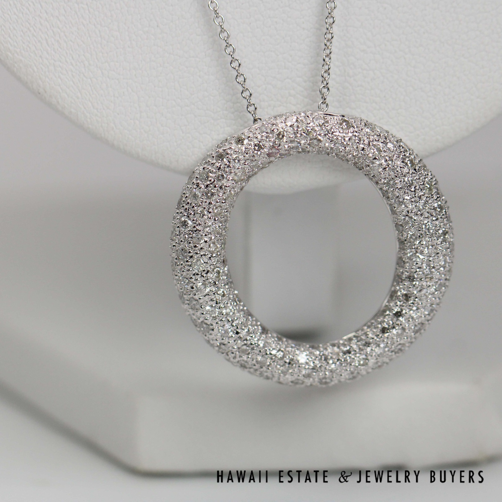 2ctw Diamond Pave Circle Pendant 18k White Gold 18" Rolo Chain, 9.4g - Image 4