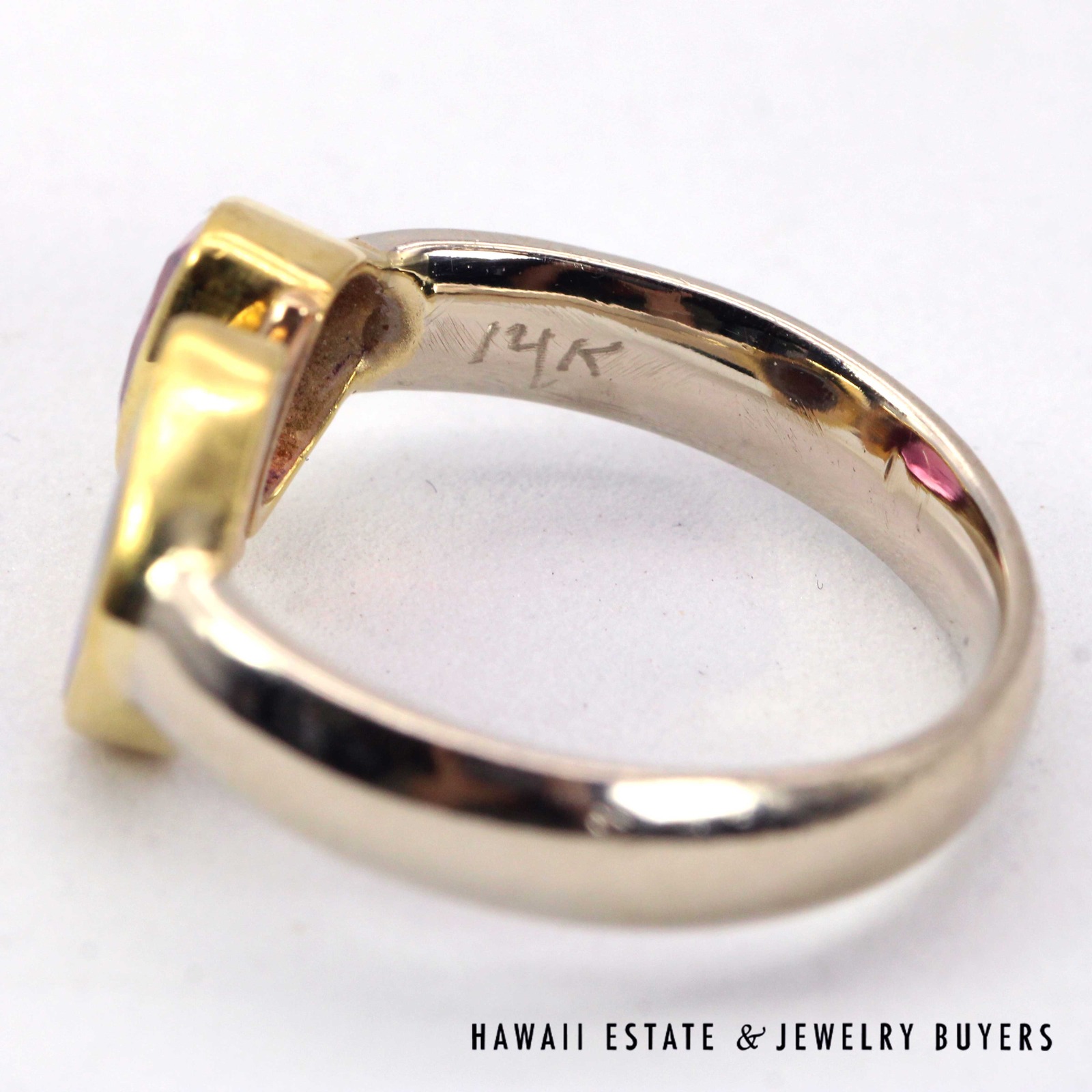 Pink Tourmaline Trillion & Boulder Opal Doublet 14K Two-Tone Gold Ring Size 6 - Image 7