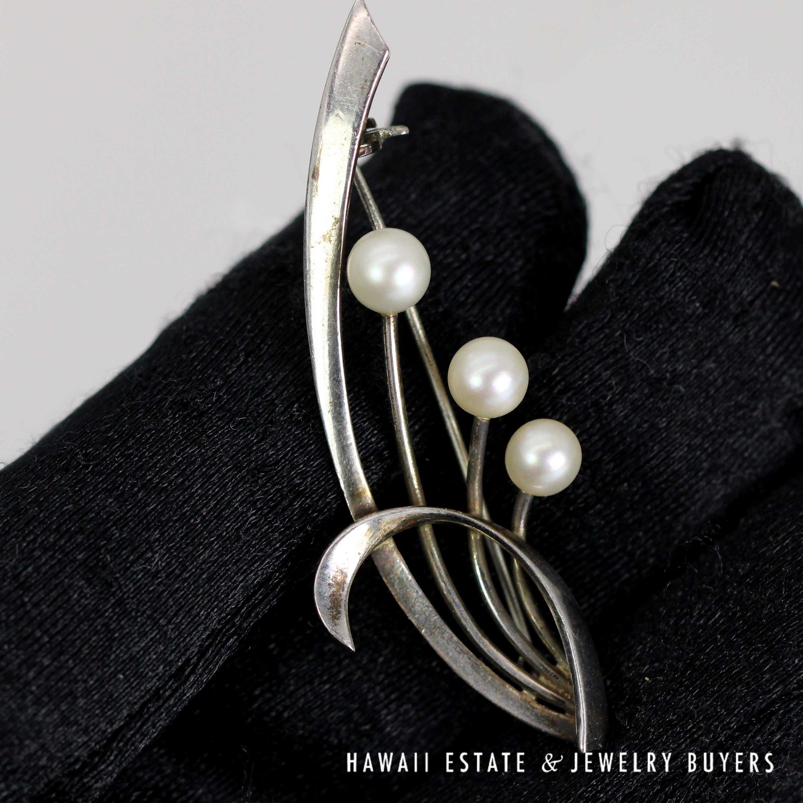 Mikimoto Cultured Pearl Sterling Silver Spray Brooch - Image 3
