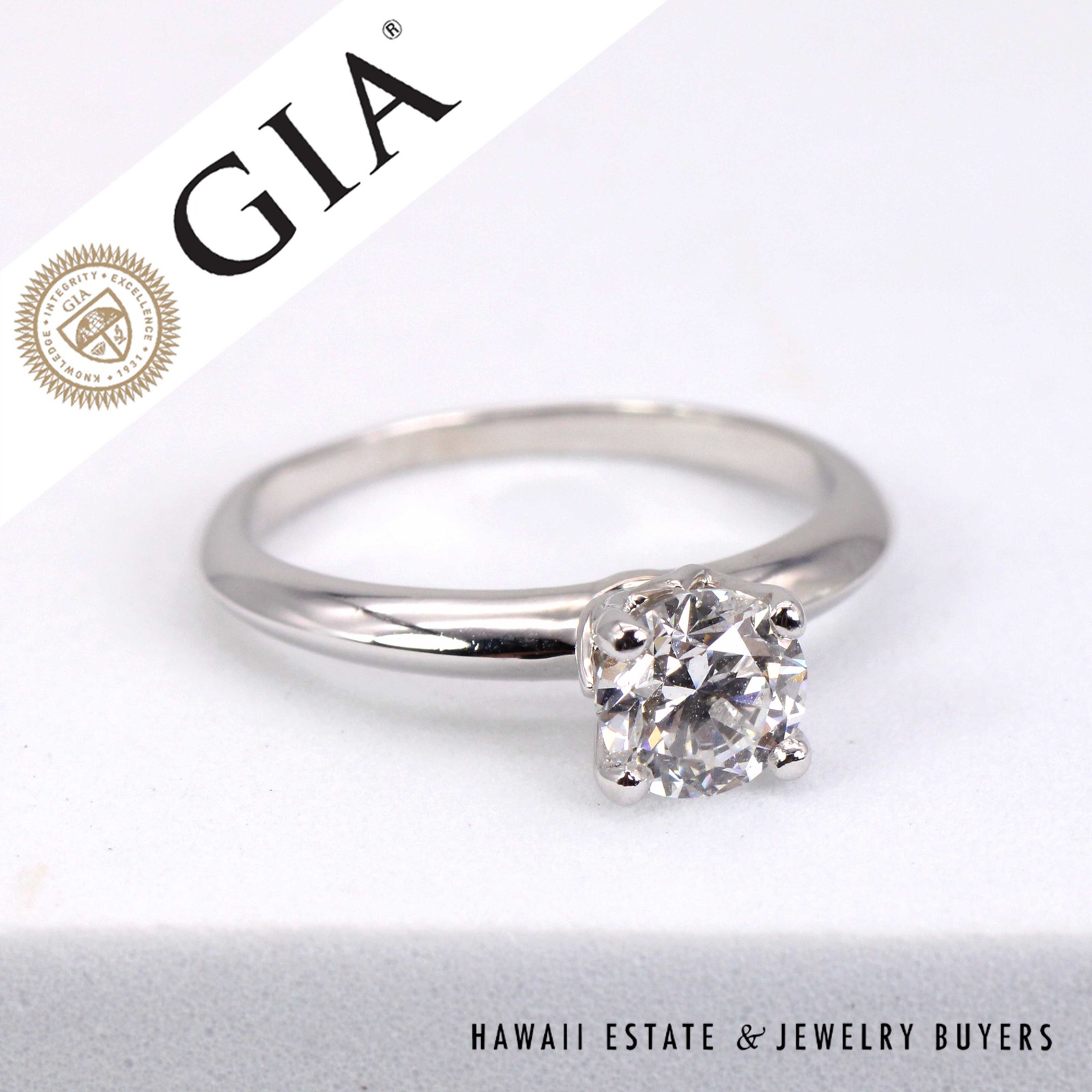 GIA 1ct Round Brilliant Diamond Ring in Hearts On Fire Platinum Setting Size 7